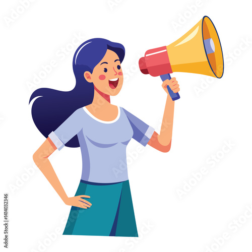 young woman shouting through megaphone 