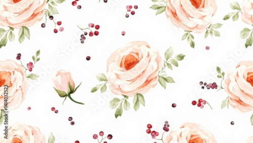 Watercolor rose pattern with soft pink petals
