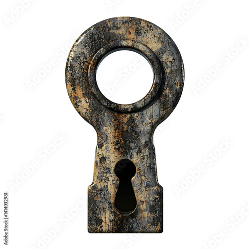 Obraz na płótnie Closeup view of an aged brass keyhole with circular shape fine patina and realistic texture featuring a metallic antique finish on a transparent background w salonie