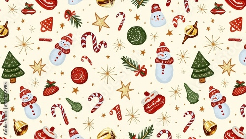 Christmas festive pattern with snowmen and stars