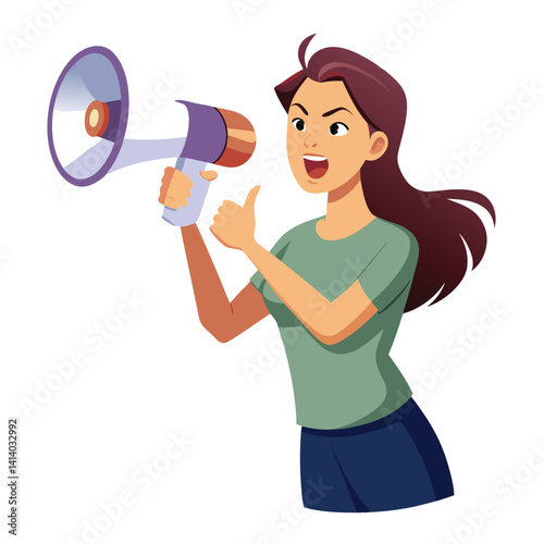 young woman shouting through megaphone 