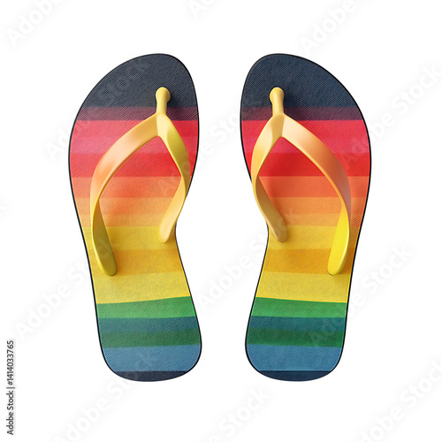 Obraz na płótnie Pair of vibrant beach flip flops upright side by side on a transparent background w salonie