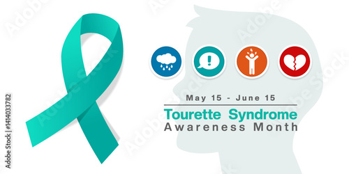  National Tourette Syndrome Awareness Month. Ribbon, kids, cloud, message and more. Great for posters, banners, social media and more. White background.
