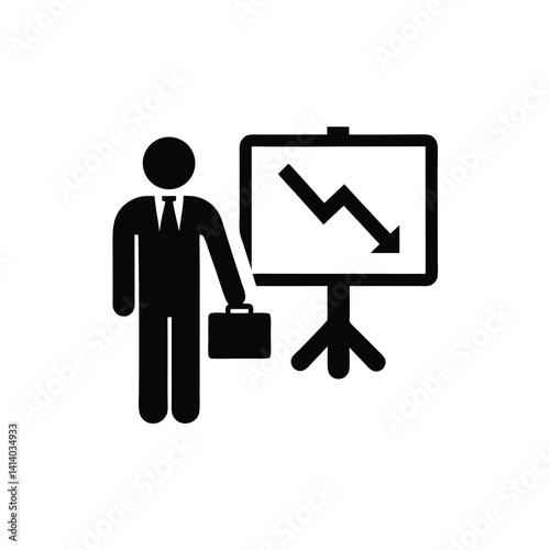 Male Figure with Briefcase Showing Sales Decline on Presentation Board Icon