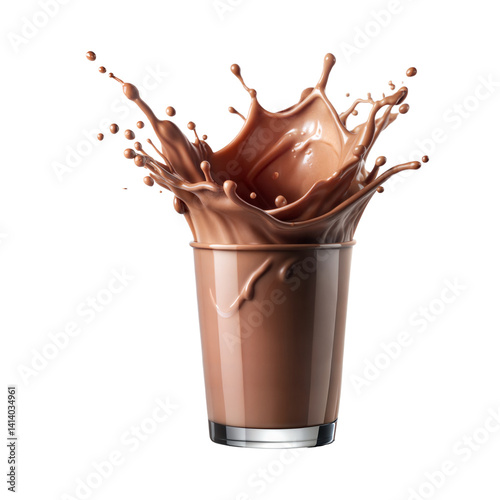 Splash of chocolate milk in a glass isolated on transparent background. Png