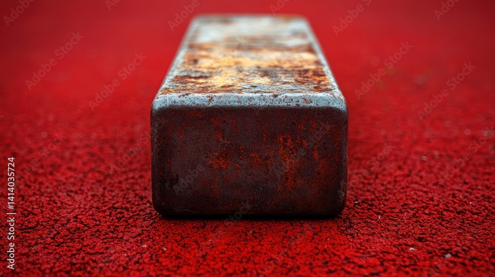 Rusty Block on Red Surface: A Study in Texture and Contrast Rusty Block on Red Surface: A Study in Texture and Contrast