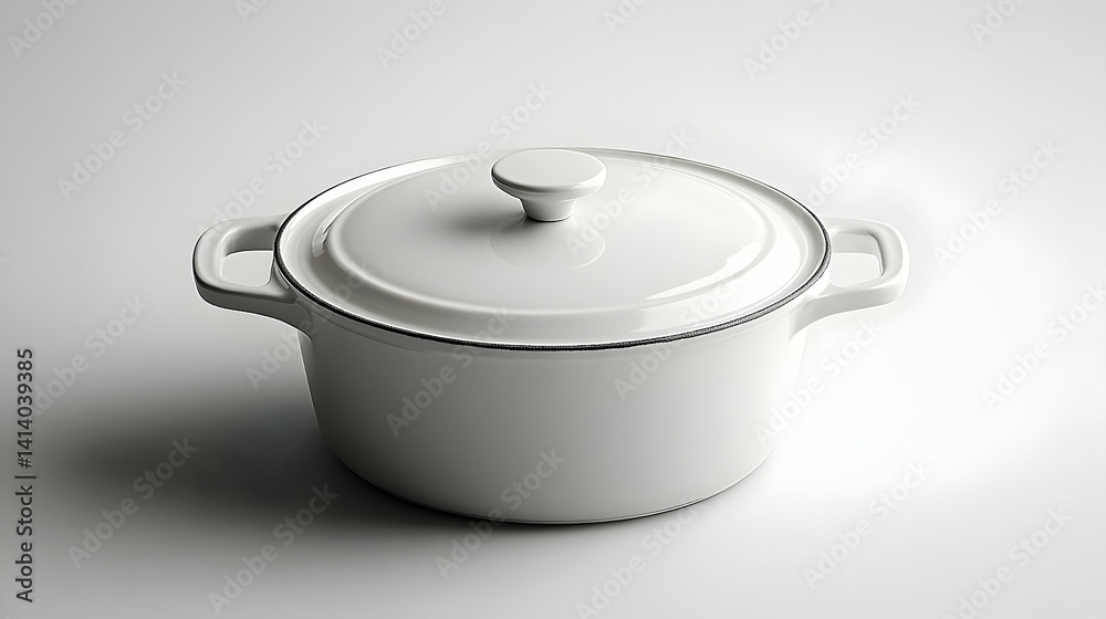 White Ceramic Covered Pot with Subtle Dark Line Detail White Ceramic Covered Pot with Subtle Dark Line Detail