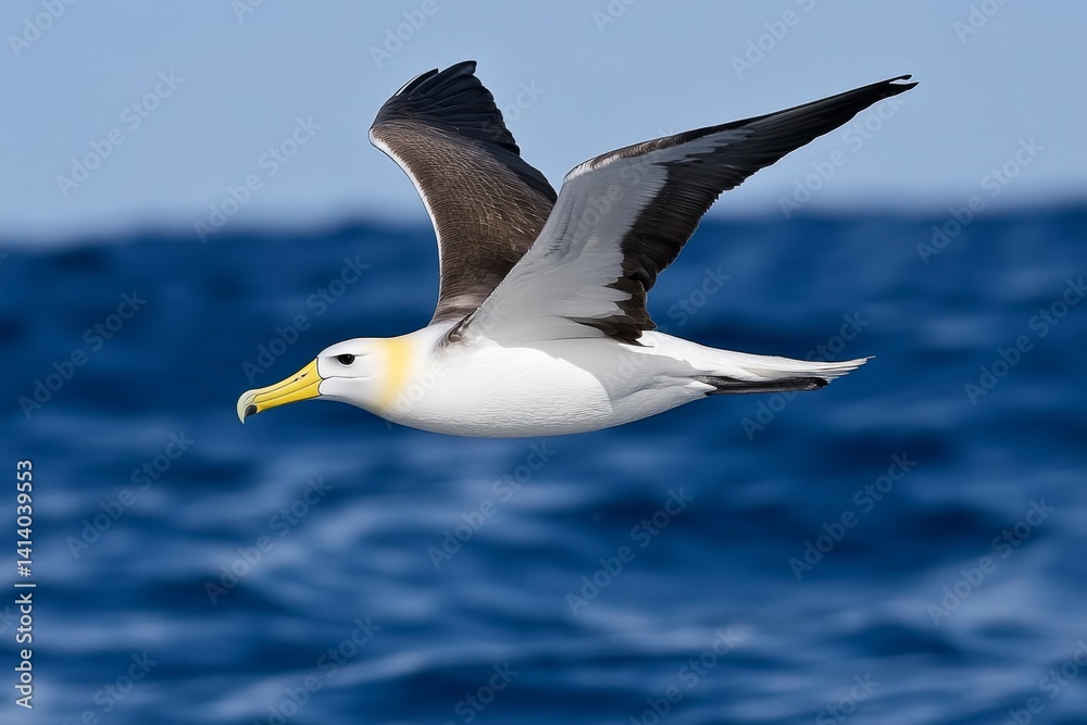 A massive albatross soaring over the Antarctic Ocean, gliding effortlessly above the waves A massive albatross soaring over the Antarctic Ocean, gliding effortlessly above the waves