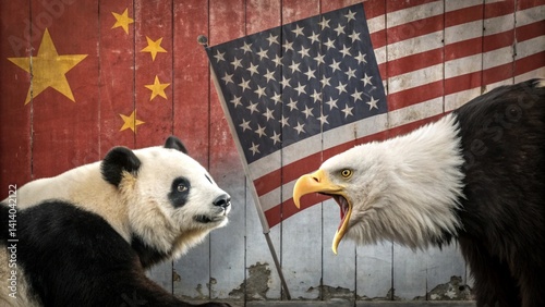 China Panda and US Eagle, concept of china and USA trade war photo