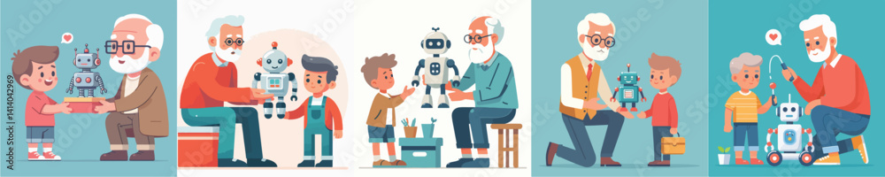 vector collection of grandfather giving robot toy to boy vector collection of grandfather giving robot toy to boy