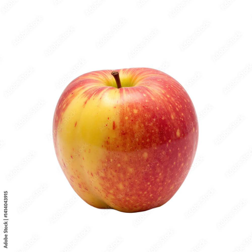 A fresh, vibrant red and yellow apple with a smooth texture and a small stem. A fresh, vibrant red and yellow apple with a smooth texture and a small stem.