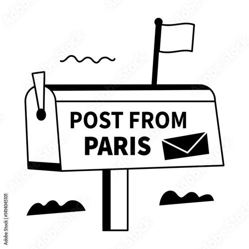 Mail slot with post from paris text, glyph sticker 
