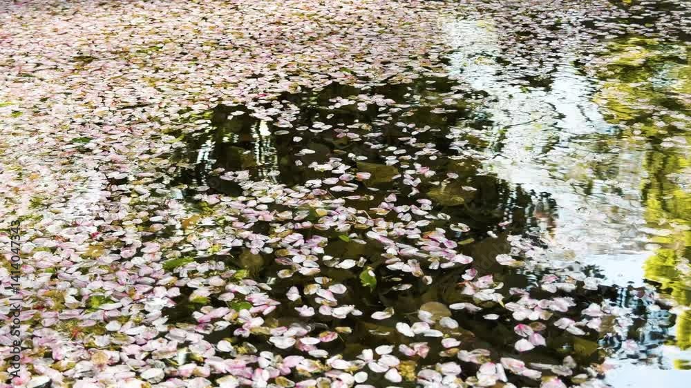 御殿山庭園　石畳の噴水に浮かぶ桜の花びら
