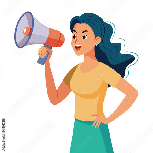 young woman shouting through megaphone 