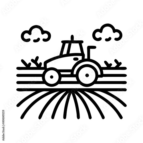 Tractor Operating on Agricultural Field Icon Design