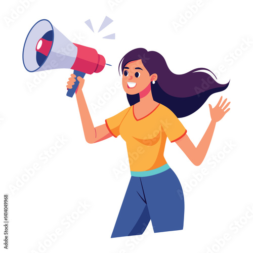 young woman shouting through megaphone 