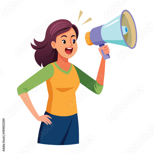young woman shouting through megaphone 