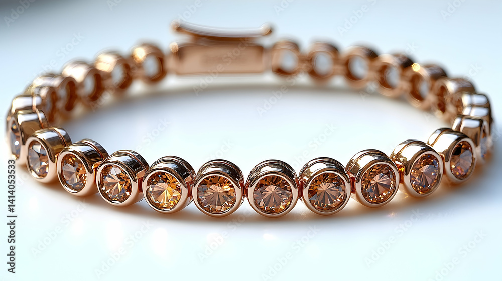 Obraz premium Elegant Rose Gold Bracelet with Sparkling Brown Gemstones on Whi