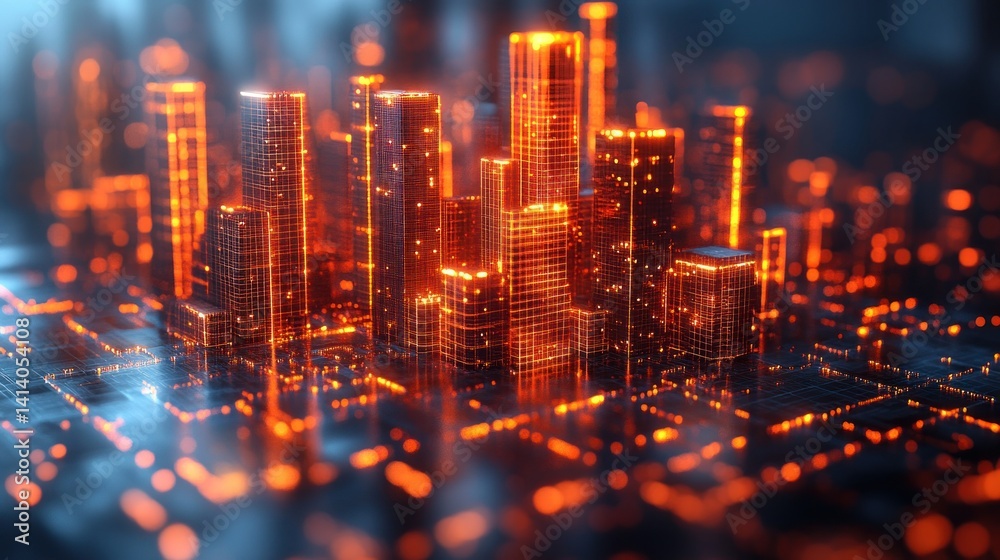 Obraz premium Cyberpunk Metropolis: A Digital Cityscape at Night