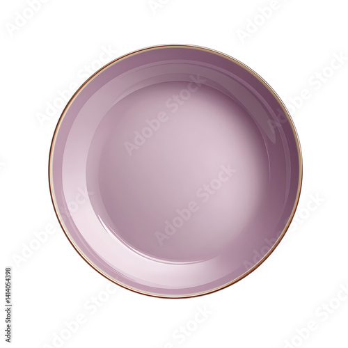 Glossy mauve ceramic plate with smooth round shape and clean surface seen from above with uniform pinkish color on a transparent background