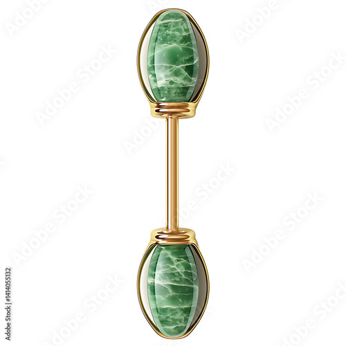 Obraz na płótnie Beauty jade roller with dual oval green stones in gold metal frame used for skincare massage shown upright in realistic detail on a transparent background w salonie