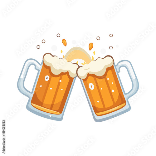 Two beer mugs clinking with foam splash illustration