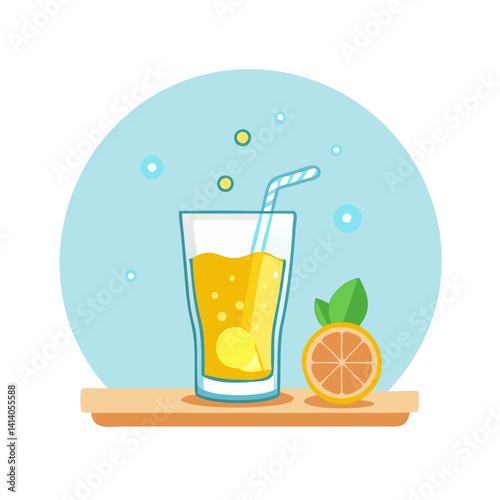 Glass of orange juice with mint and citrus slice