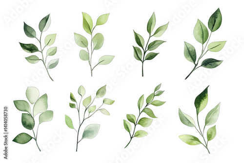 Wallpaper Mural watercolor illustrations of various green leaves arranged in a harmonious layout showcasing different shapes and shades of green Torontodigital.ca