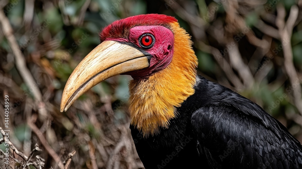 Obraz premium Vibrant hornbill bird closeup wildlife photography