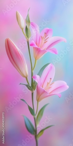 Delicate pink lilies blooming in soft pastel background floral photography tranquil nature scene