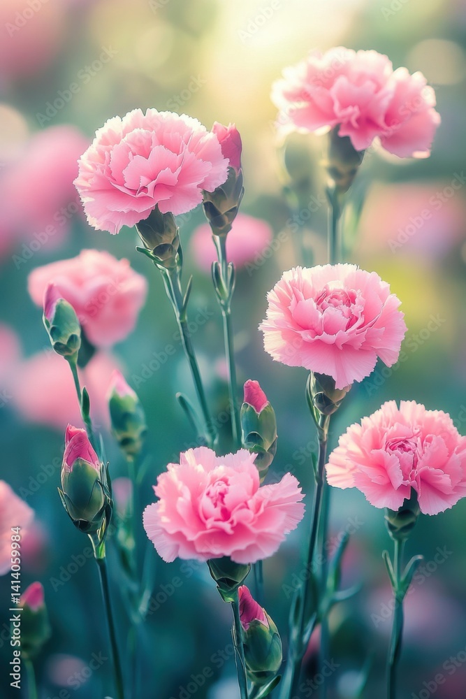 Beautiful pink carnations blooming in nature's embrace garden setting floral photography soft focus serenity