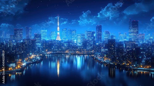 Tokyo Nightscape: A Breathtaking Aerial View of Tokyo's Illuminated Skyline at Night