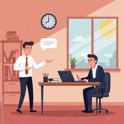 Office Argument Stressed Worker Explaining to Angry Boss