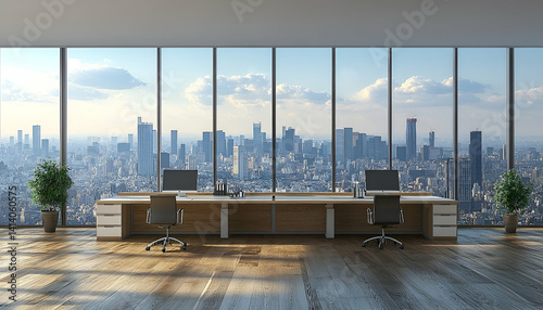 Modern office interior city view minimalist workspace