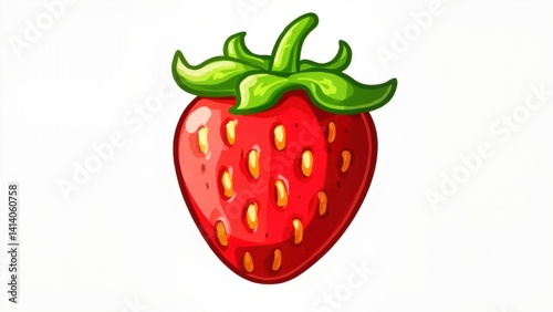 Cartoon strawberry with glossy seeds