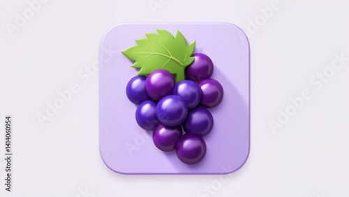 Grape icon with green leaf on purple background