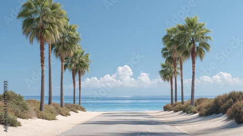Coastal Road with Palm Trees and Ocean View