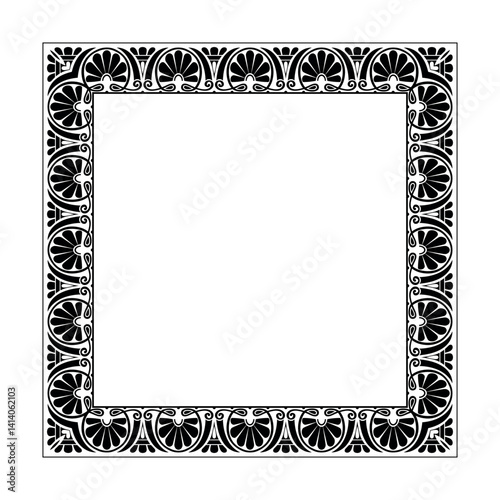 Greek square classic frame. Patterns of Greece, ancient Rome. Square european border. Palmette. Byzantium. Egyptian, assyrian, greek motives. For textiles, embroidery, porcelain. EPS