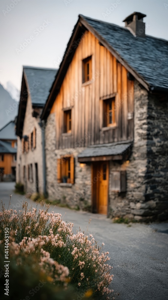 Charming Alpine Chalet Home Stone Wood Exterior Mountain Village Charming Alpine Chalet Home Stone Wood Exterior Mountain Village