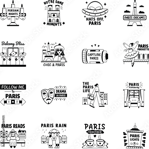 Collection of Paris Culture Glyph Stickers
