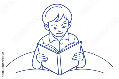 happy child reading storybook sketch
