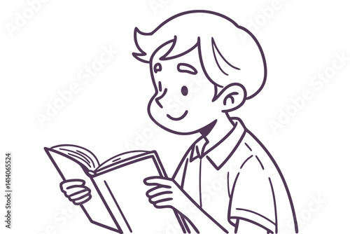 young reader with open book line sketch