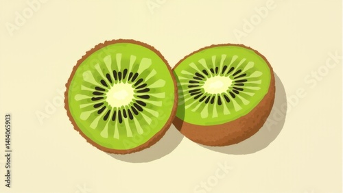 Green kiwi fruit cut in half with seeds