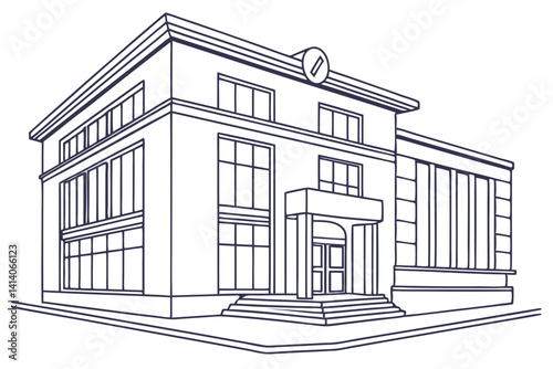 bank building architecture line sketch
