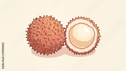 Spiky lychee fruit with juicy white flesh