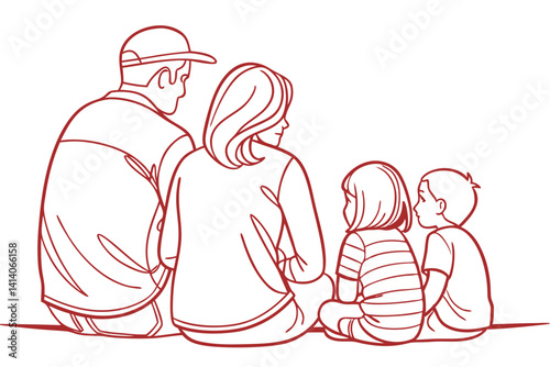 family of four sitting together sketch