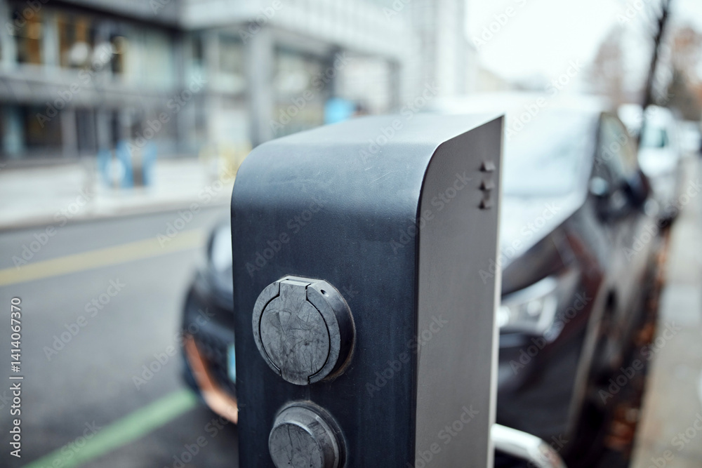 Charging electric vehicle on a public charger.