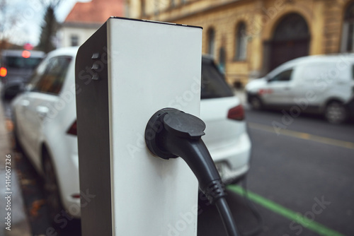 Charging electric vehicle on a public charger.