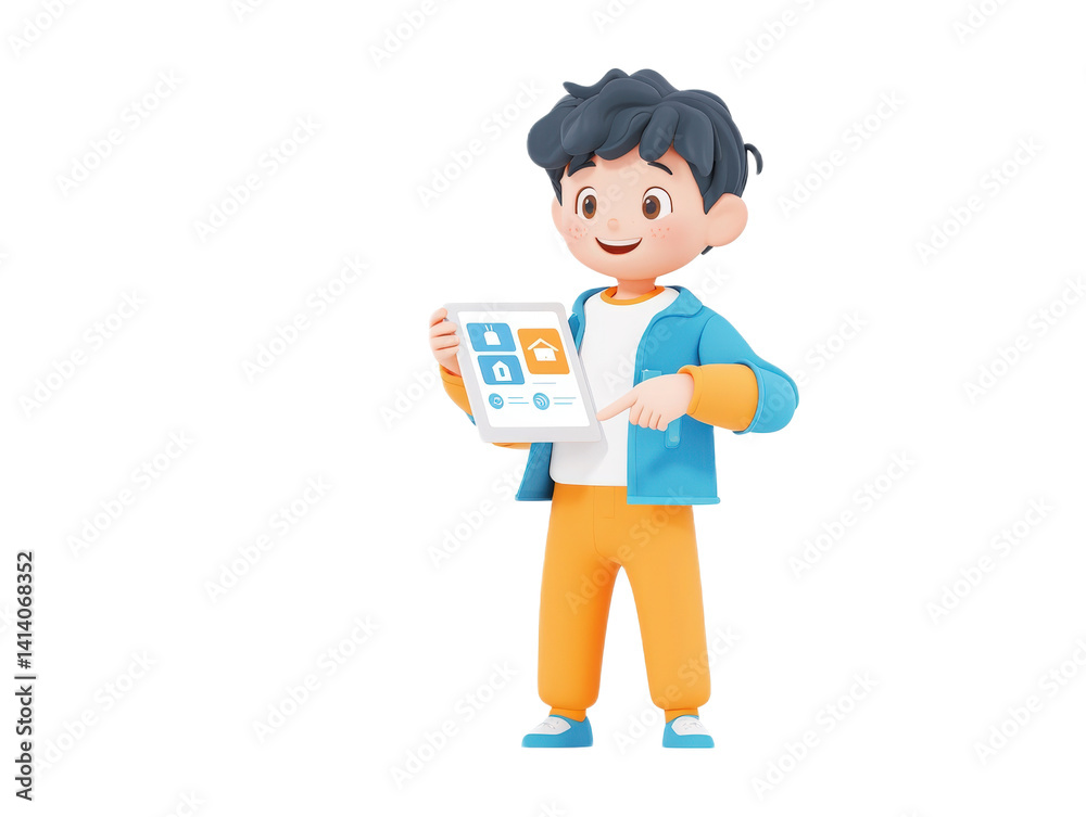 Happy boy demonstrating smart home app on tablet Happy boy demonstrating smart home app on tablet