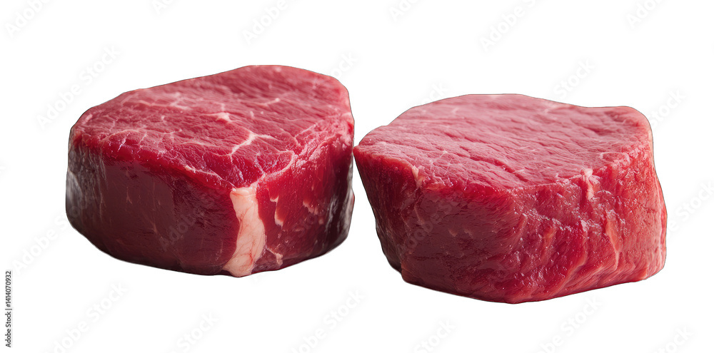 Fototapeta premium two cuts of raw beef highlighting their marbling and rich red color suitable for cooking or culinary presentations